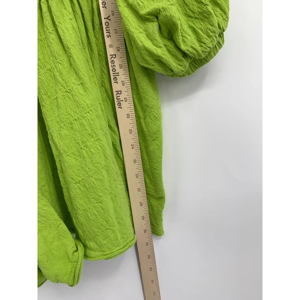 Free People Beach Romper Womens Medium Green Textured Balloon Sleeve Keyhole